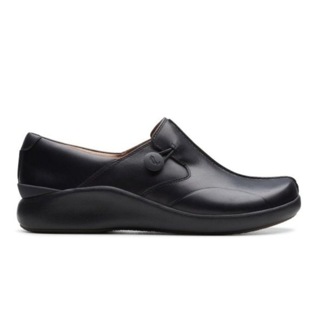6XW 6 XW Extra Wide Clarks Womens Un.Loop‎ 2 Walk Black Leather Loafer Shoes